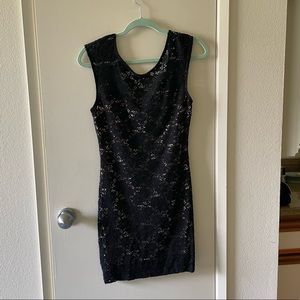 Bodycon black lace dress (w/slip lining), large